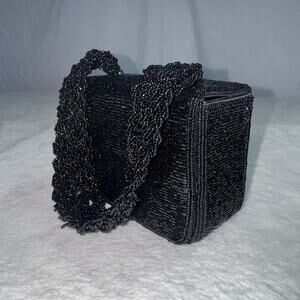 Beaded Box Bag in Black, Vintage Beaded Evening Bag